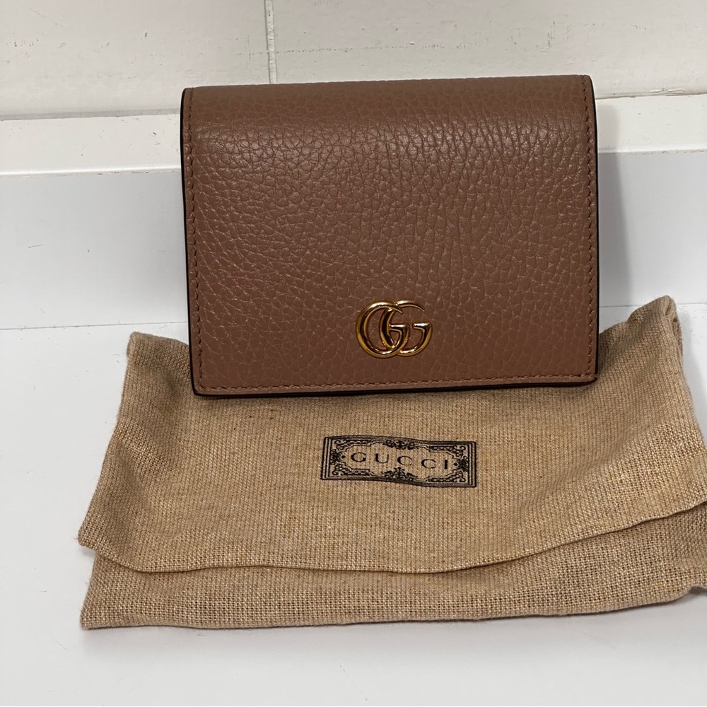 Gucci GG Marmont Taupe Leather Wallet with Gold Logo